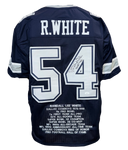 Dallas Cowboys Randy White Hand Signed Autographed Custom Navy Career Achievements Stat Jersey with HOF 94 Inscription Includes JSA COA