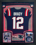 New England Patriots Tom Brady Hand Signed Autographed Authentic Nike Navy Jersey Framed with Suede Matting, 3D Logo, & LED Lighting Includes Fanatics Authentic COA