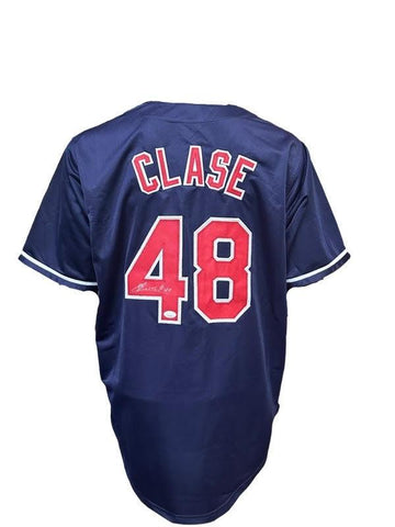 Cleveland Guardians Emmanuel Clase Hand Signed Autographed Custom Navy Jersey Includes JSA COA