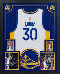 Golden State Warriors Stephen Curry Hand Signed Autographed Authentic White Jersey Framed with Suede Matting & XL 3D Logo Includes JSA COA