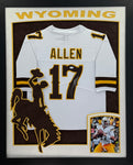 University of Wyoming Cowboys Josh Allen Hand Signed Autographed Custom White Jersey Framed with Suede Matting, XL 3D Logo, & Cutout Lettering Includes JSA COA