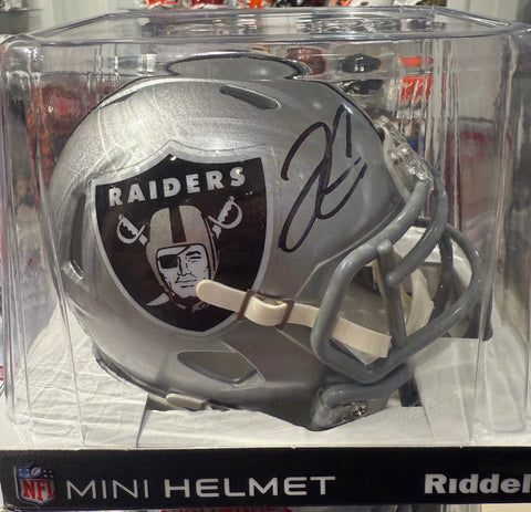 Oakland Raiders Derek Carr Hand Signed Autographed Silver Mini Helmet Includes Steiner COA
