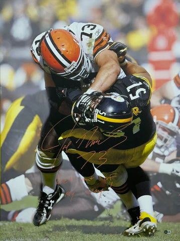 Cleveland Browns Joe Thomas Hand Signed Autographed 30x40 Canvas with Get Out Of My Way! Inscription Beckett Witnessed COA