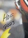 Cleveland Browns Joe Thomas Hand Signed Autographed 30x40 Canvas with HOF 2023, The Steeler Stopper, 10x Pro Bowl, NFL's Ironman, & 10,363 Consecutive Snaps Inscriptions JSA COA