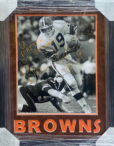 Cleveland Browns Bernie Kosar Hand Signed Autographed 16x20 Photo with U MATTER & GO BROWNS Inscriptions Framed & BROWNS Suede Matted with COA