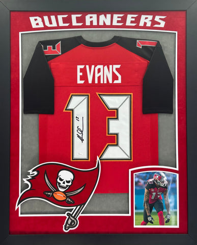 Tampa Bay Buccaneers Mike Evans Hand Signed Autographed Custom Red Jersey Framed with Suede Matting, XL 3D Logo, & Cutout Lettering Includes JSA COA