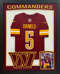 Washington Commanders Jayden Daniels Hand Signed Autographed Authentic Nike Burgundy Jersey Framed with Suede Matting, XL 3D Logo, & Cutout Lettering Includes Fanatics Authentic COA