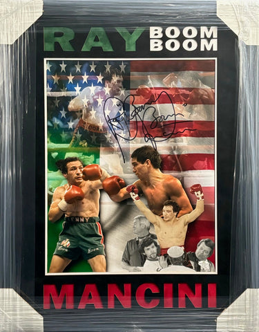 Ray "Boom Boom" Mancini Hand Signed Autographed 16x20 Photo Framed with Suede Matting & Cutout Lettering Includes COA