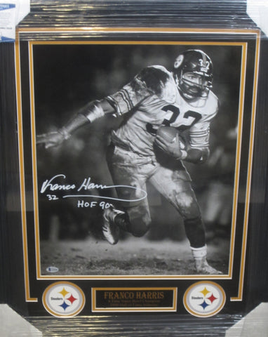 Pittsburgh Steelers Franco Harris Hand Signed Autographed 16x20 Photo with HOF 90 Inscription Framed with Matting Includes Beckett COA