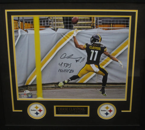 Pittsburgh Steelers Chase Claypool Hand Signed Autographed 16x20 Photo with 4 FD's 10/11/20 Inscription Framed with Matting Includes Beckett Witnessed COA