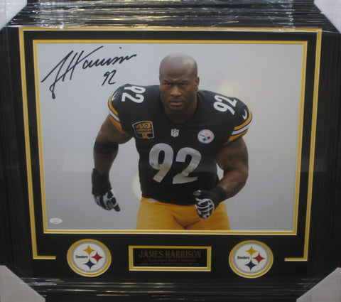 Pittsburgh Steelers James Harrison Hand Signed Autographed 16x20 Photo Framed with Matting Includes JSA COA