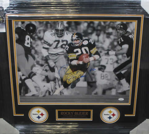 Pittsburgh Steelers Rocky Bleier Hand Signed Autographed 16x20 Photo with 4X SB Champs Inscription Framed with Matting Includes JSA COA