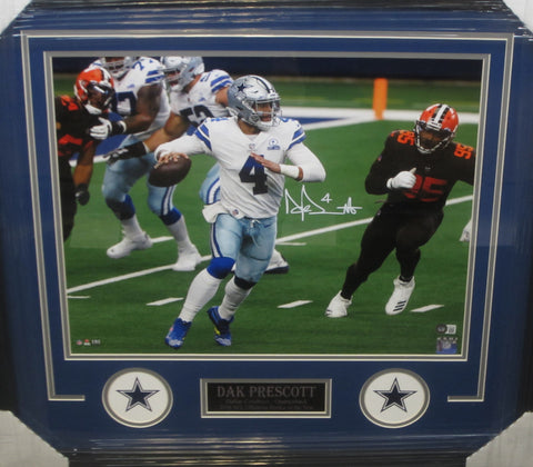 Dallas Cowboys Dak Prescott Hand Signed Autographed 16x20 Photo Framed with Matting Includes Beckett Witnessed COA