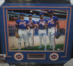 New York Mets 1986 World Series Champions Bobby Ojeda, Sid Fernandez, Ron Darling & Dwight Gooden Hand Signed Autographed 16x20 Photo with 4 Inscriptions Framed with Matting Includes JSA COA
