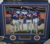 New York Mets 1986 World Series Champions Bobby Ojeda, Sid Fernandez, Ron Darling & Dwight Gooden Hand Signed Autographed 16x20 Photo with 4 Inscriptions Framed with Matting Includes JSA COA