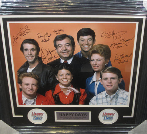 Happy Days Cast Hand Signed Autographed 16x20 Photo with 7 Inscriptions Framed with Matting Includes PSA COA