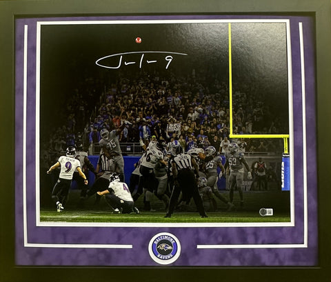 Baltimore Ravens Justin Tucker Hand Signed Autographed 16x20 Photo Framed with Suede Matting Includes Beckett COA