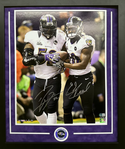 Baltimore Ravens Ray Lewis & Ed Reed Hand Signed Autographed 16x20 Photo Framed with Suede Matting Includes Beckett COA