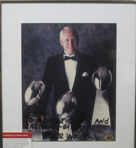 San Francisco 49ers Bill Walsh Hand Signed Autographed 8x10 Photo with Sam- To A Great Coach And Lasting Friend Inscription Framed with Matting Includes CAS COA