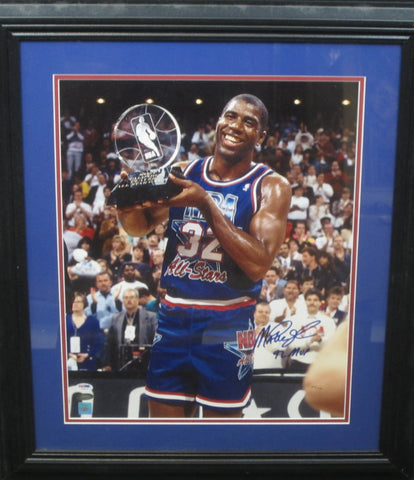 Los Angeles Lakers 1992 NBA All-Star Magic Johnson Hand Signed Autographed 16x20 Photo with 92 MVP Inscription Framed with Matting Includes PSA COA