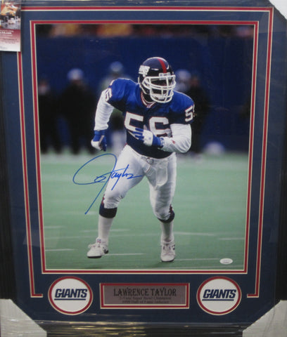 New York Giants Lawrence Taylor Hand Signed Autographed 16x20 Photo Framed with Matting Includes JSA COA