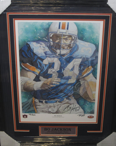 Auburn University Tigers Bo Jackson Hand Signed Autographed 16x20 Art Print Framed with Matting Includes JSA COA