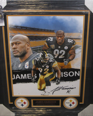 Pittsburgh Steelers James Harrison Hand Signed Autographed 16x20 Photo Framed with Matting Includes JSA COA