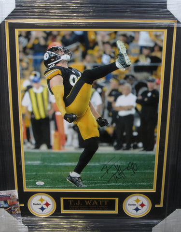 Pittsburgh Steelers T.J. Watt Hand Signed Autographed 16x20 Photo Framed with Matting Includes JSA COA