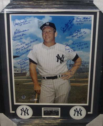New York Yankees Mickey Mantle & Teammates Hand Signed Autographed 16x20 Photo with 10 Inscriptions Framed with Matting Includes COA