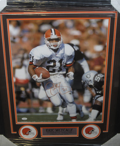 Cleveland Browns Eric Metcalf Hand Signed Autographed 16x20 Photo Framed with Matting Includes JSA COA