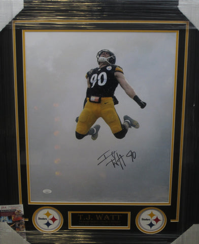 Pittsburgh Steelers T.J. Watt Hand Signed Autographed 16x20 Photo Framed with Matting Includes JSA COA