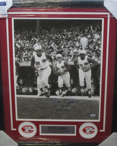 Cincinnati Reds Pete Rose Hand Signed Autographed 16x20 Photo with 1st Game 4-8-63 Inscription Framed with Matting Includes PSA COA