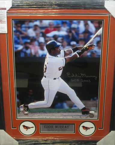 Baltimore Orioles Eddie Murray Hand Signed Autographed 16x20 Photo with HOF 2003 Inscription Framed with Matting Includes JSA COA