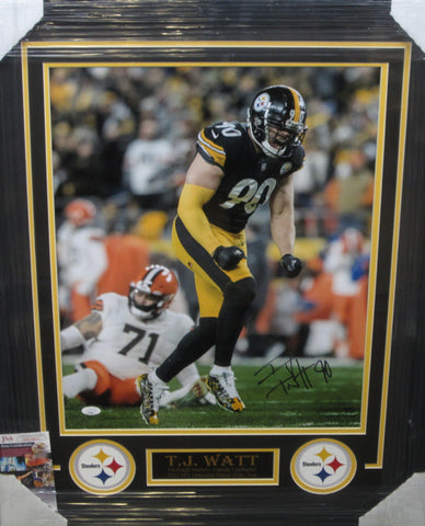 Pittsburgh Steelers T.J. Watt Hand Signed Autographed 16x20 Photo Framed with Matting Includes JSA COA