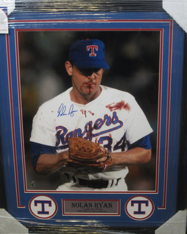 Texas Rangers Nolan Ryan Hand Signed Autographed 16x20 Photo Framed with Matting Includes Player Hologram COA