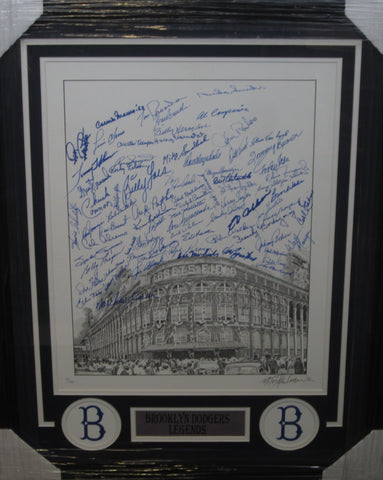 Brooklyn Dodgers Hall of Famers & Stars Hand Signed Autographed 16x20 Stadium Art Print Framed with Matting Includes JSA Full Letter COA