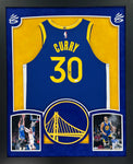 Golden State Warriors Stephen Curry Hand Signed Autographed Authentic Blue Jersey Framed with Suede Matting & XL 3D Logo Includes JSA COA