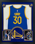 Golden State Warriors Stephen Curry Hand Signed Autographed Authentic Blue Jersey Framed with Suede Matting & XL 3D Logo Includes JSA COA