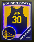 Golden State Warriors Stephen Curry Hand Signed Autographed Authentic Blue Jersey Framed with Suede Matting, LED Lighting, XL 3D Logo, & Cutout Lettering Includes JSA COA
