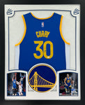 Golden State Warriors Stephen Curry Hand Signed Autographed Authentic Blue Jersey Framed with Suede Matting & XL 3D Logo Includes JSA COA