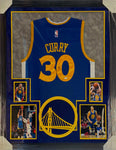 Golden State Warriors Stephen Curry Hand Signed Autographed Authentic Blue Jersey Framed with Suede Matting & XL 3D Logo Includes JSA COA