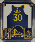 Golden State Warriors Stephen Curry Hand Signed Autographed Authentic Blue Jersey Framed with Suede Matting & XL 3D Logo Includes JSA COA