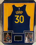Golden State Warriors Stephen Curry Hand Signed Autographed Authentic Blue Jersey Framed with Suede Matting, LED Lighting, & Video Highlights Includes JSA COA
