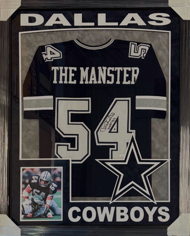 Dallas Cowboys Randy White Hand Signed Autographed Custom Navy Jersey with HOF 94 Inscription Framed with Suede Matting, XL 3D Logo, & Cutout Lettering Includes JSA COA