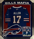 Buffalo Bills Josh Allen Hand Signed Autographed Nike Blue Jersey Framed with Suede Matting, XL 3D Logo, & Cutout Lettering Includes Beckett Witnessed COA