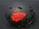 Kansas City Chiefs Clyde Edwards-Helaire Hand Signed Autographed Replica Full-Size Matte Black Helmet Includes Beckett Witnessed COA