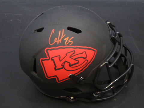 Kansas City Chiefs Clyde Edwards-Helaire Hand Signed Autographed Replica Full-Size Matte Black Helmet Includes Beckett Witnessed COA
