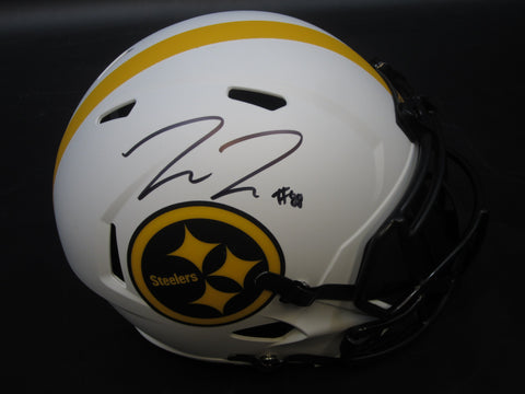 Pittsburgh Steelers Pat Freiermuth Hand Signed Autographed Replica Full-Size White Helmet Includes Beckett Witnessed COA