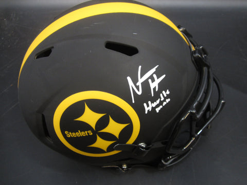 Pittsburgh Steelers Najee Harris Hand Signed Autographed Replica Full-Size Matte Black Helmet with Hurdle Man Inscription Includes Fanatics Authentic COA