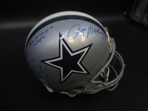 Dallas Cowboys Roger Staubach Hand Signed Autographed Authentic Full-Size Silver Helmet with Game Play, Dallas/Vikings Score, & Date Inscriptions Includes COA